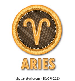 Embroidered patch work of Aries zodiac sign symbol icon for vector graphic design concept idea