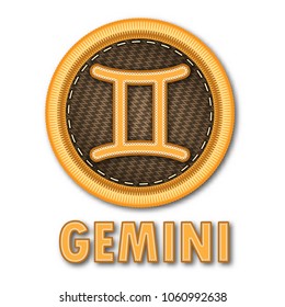 Embroidered patch work of Gemini zodiac sign symbol icon for vector graphic design concept idea