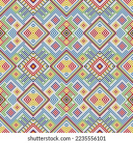 Embroidered pattern background geometric seamless style .