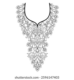Embroidered pattern flowers Vector ethnic floral print illustration kameez design.