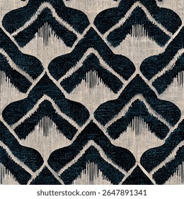 Embroidered pattern of thick black lines and shaggy wool, grunge lines ikat pattern, ikat seamless pattern, Vector illustration background for print the paper.