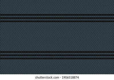 Embroidered pattern Vector illustration. Black and stone blue color stitch on light grey background. Abstract elegant hand woven cloth pattern. For printing on fabric or wallpaper.