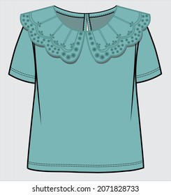 EMBROIDERED PETER PAN COLLAR KNIT TOP FOR KIDS AND TEEN GIRLS IN VECTOR FILE
