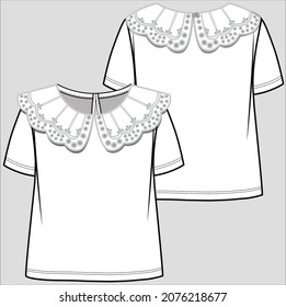 EMBROIDERTES PAN COLLAR KNIT TOP FÜR KINDER UND ZEHN MÄDCHEN IN VEKTORDATEI