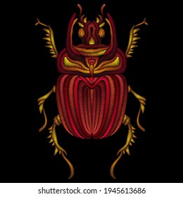 Embroidered red beetle. Decorative element for embroidery, patches, stickers, badges, print for t-shirts.