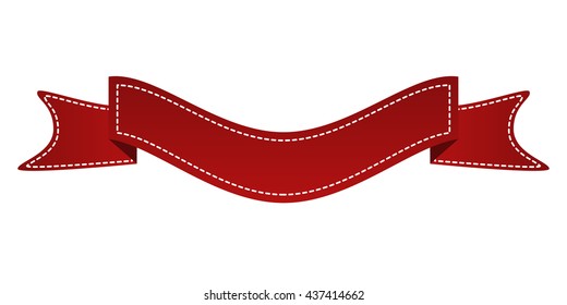 Embroidered red ribbon isolated on white. Can be used for banner, award, sale, icon, logo, label etc. Vector illustration
