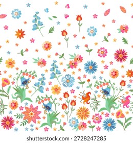 Patrón sin fisuras bordado con flores de colores sobre fondo blanco. Bonito bordado floral.