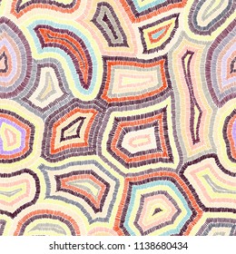 Embroidered seamless pattern. Handmade. Prints for textiles in patchwork style. Vector illustration.