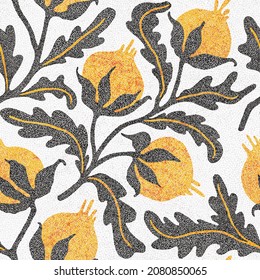 Embroidered seamless pattern. Isolated branches of flowers on a white background. Bohemian print for textiles and home decor. Vector illustration.