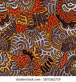 Embroidered seamless pattern. Patchwork style ornament. Print for home textiles, pillows, carpets. Vector illustration.