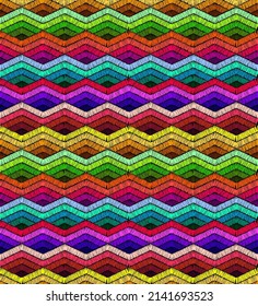 Embroidered seamless pattern. Zigzag ornament for wrapping, blankets, carpets, pillows, home decor. Vector illustration.