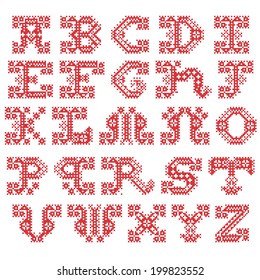 Embroidered stitch alphabet. All letters.