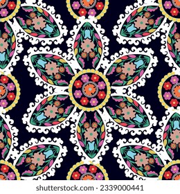 Embroidered style suzani pattern-traditional home interior element in Uzbekistan.