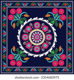 Embroidered style suzani pattern-traditional home interior element in Uzbekistan.