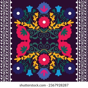 Embroidered style suzani pattern-traditional home interior element in Uzbekistan.