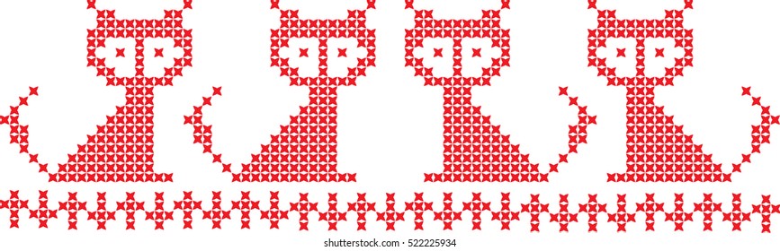 embroidered Ukrainian national pattern cross with cats