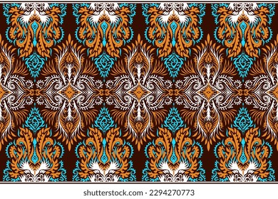 Embroidered vector seamless pattern. Colorful ornament. Ethnic and tribal motifs. aboriginal pattern. Prints for textiles. Vector illustration.