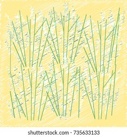 Embroidered White Bamboo Leaves with Green Stem on Yellow Background