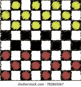Embroidered White and Black Chessboard with Red and Green Checkers