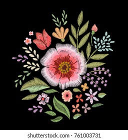 Embroidered wildflowers. Floral print. Design element.