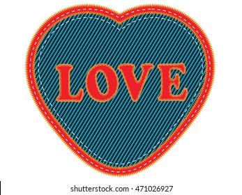 Embroidered word Love heart.Vector