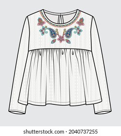 EMBROIDERED YOKE WOVEN TOP FOR KID GIRLS AND TEEN GIRLS IN EDITABLE VECTOR FILE