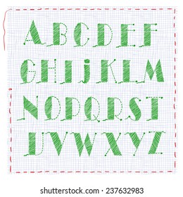 Embroidering alphabet, capital letter. Uppercase Vector illustration.