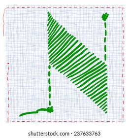 Embroidering alphabet, capital letter. Uppercase Character N. Vector illustration. 