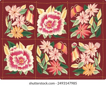 embroidery asia korea abstract elements floral flower peony 