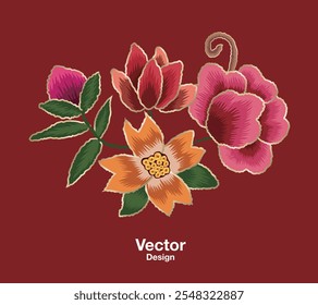 embroidery asia korea abstract elements floral flower peony traditional korea china orient beauty art design template vector decoration editable pattern 