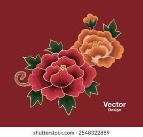 embroidery asia korea abstract elements floral flower peony traditional korea china orient beauty art design template vector decoration editable pattern 