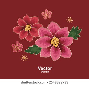 embroidery asia korea abstract elements floral flower peony traditional korea china orient beauty art design template vector decoration editable pattern 