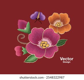 embroidery asia korea abstract elements floral flower peony traditional korea china orient beauty art design template vector decoration editable pattern 