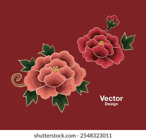 embroidery asia korea abstract elements floral flower peony traditional korea china orient beauty art design template vector decoration editable pattern 