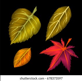 Embroidery autumn tree leaves.