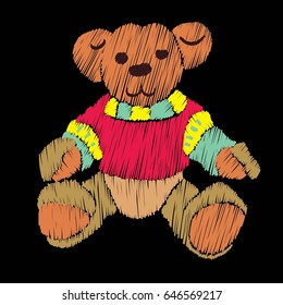 Embroidery baby. embroidery stitches, Vector illustration. For tissue, napkins, Wallpaper, tulle, card, children embroidery. Bear