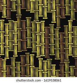 Embroidery bamboo seamless pattern. Template for clothes, textiles, t-shirt design art vector. Japan forest art