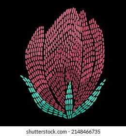 Embroidery beautiful flower constructor. Vector handmade floral ornament on dark background. Embroidery for fashion products. Elegant tiled design, best for print fabric or papper and more.