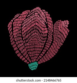 Embroidery beautiful flower constructor. Vector handmade floral ornament on dark background. Embroidery for fashion products. Elegant tiled design, best for print fabric or papper and more.