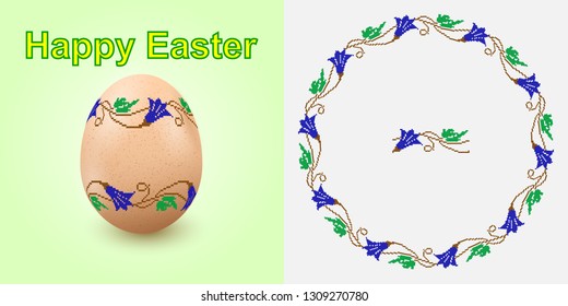 Embroidery Best Easter World Egg. Round ornament like handmade cross-stitch ethnic Ukraine pattern. Template for  card, brochure, flyer, magazine cover.
