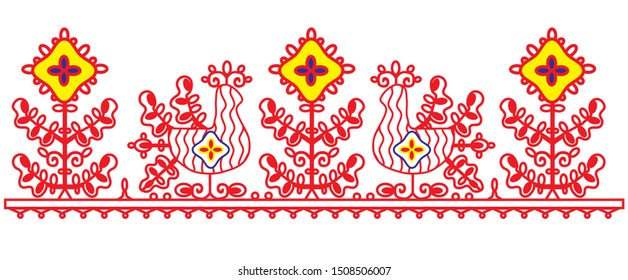 Embroidery birds and flowers in the Russian style