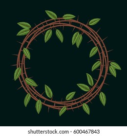 Embroidery Blackthorn branches and leaves frame. Vector illustrations vintage design