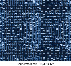 Embroidery Boro Patch Kantha Vector Pattern. Asian Needlework Seamless Background Indigo Blue Style. Sashiko Running Hand Stitch Texture Textile Print. Japan Decor. Masculine Quilting Tile EPS 10