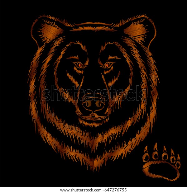 Embroidery Brown Bear Head Isolated On Stock Vector (Royalty Free ...