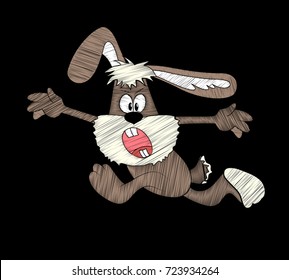 Embroidery of bunny.Embroidery of a running bunny on a black background.Embroidery of abstract images on a black background.