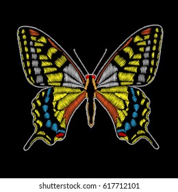 Embroidery butterfly design for clothing. Decorative element for embroidery, patches and stickers.