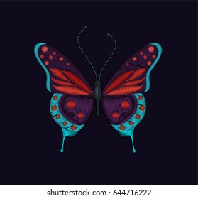 Embroidery butterfly design for embroidery, patches and stickers. vector embroidery.