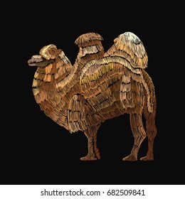 Embroidery camel. Embroidery arabian camel template for clothes, textiles, t-shirt design