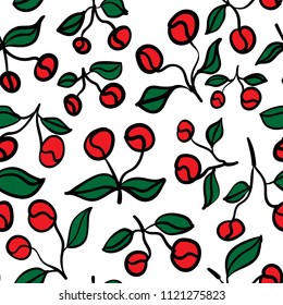 Embroidery cherry berry seamless pattern art. Template for clothes, textiles, t-shirt design