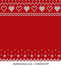 Embroidery with Christmas elements vector. Hearts and lines, stars and abstract decoration. Empty banner, embroidered ornaments. Celebration of winter holidays flat style illustration design